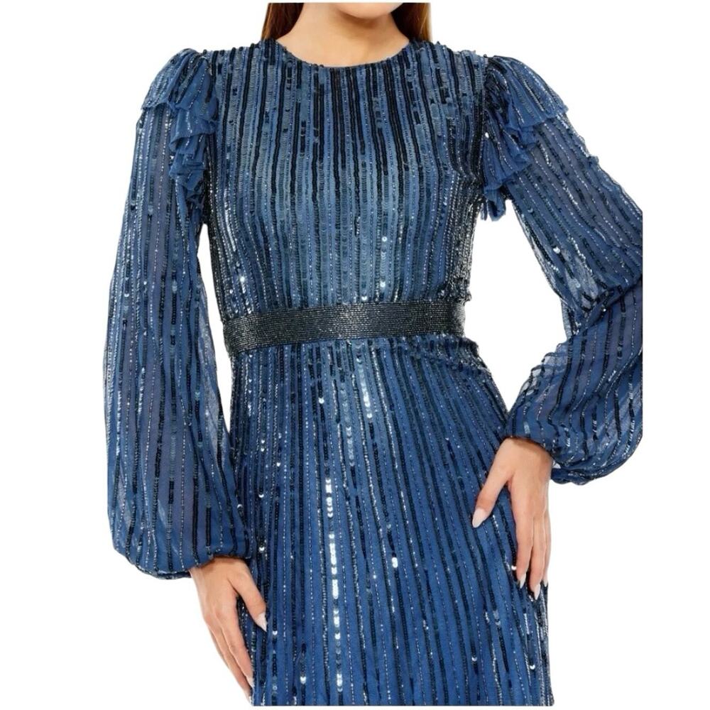 Mac Duggal 23003 Midnight Ruffle Sequin Midi Dress Size 16 $698 - Picture 2 of 8